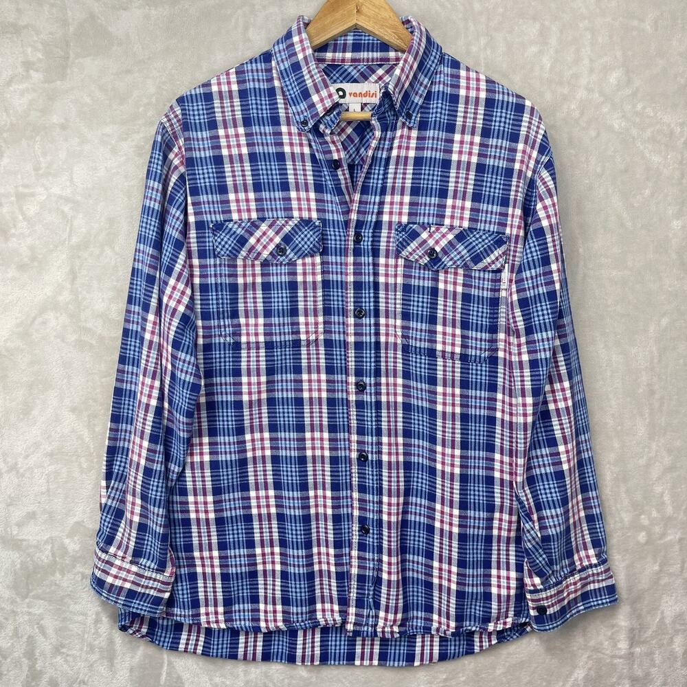 Vandisi Men's Large Flame Resistant Shirt Blue Plaid Flannel CAT2-2112 Workwear